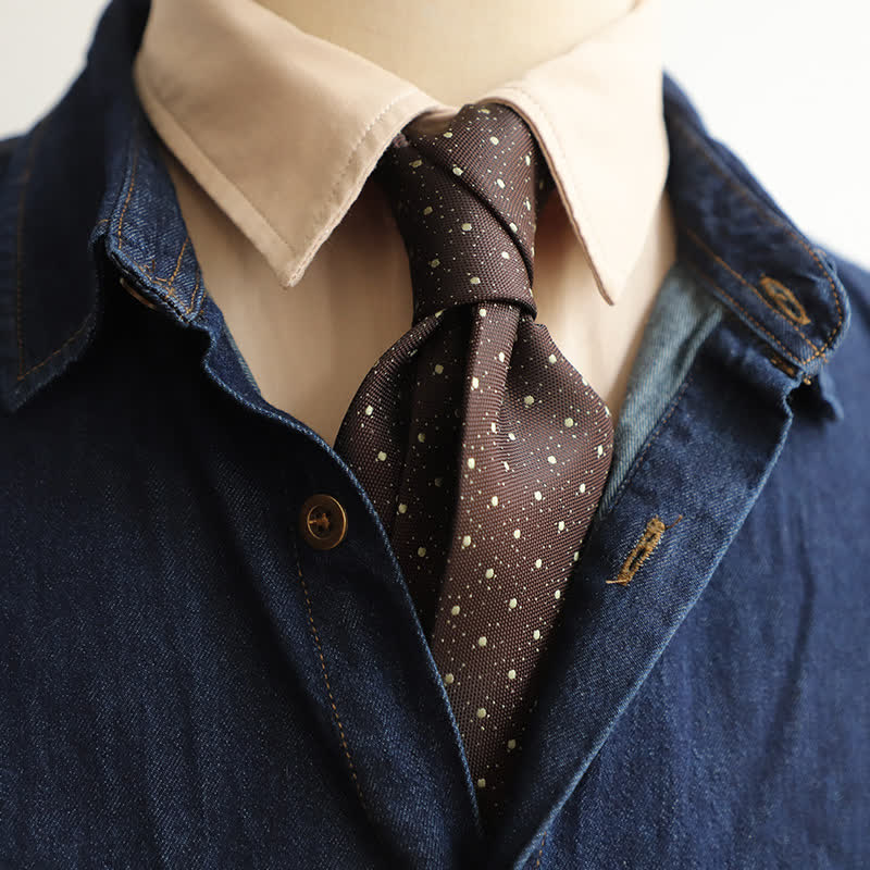 Men's Polka Dots Little Floral Necktie - SaddleBrown Dots - image 0