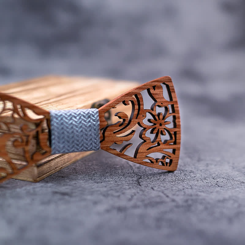 4pcs Men's Hollow Floral Wooden Bow Tie Set - image 8