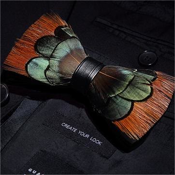 Lightgreen & Brown Feather Bow Tie - image 1