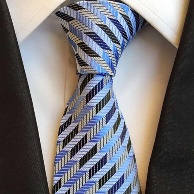 Men's Broken Fish Bone Striped Necktie - Blue & Gray - image 3