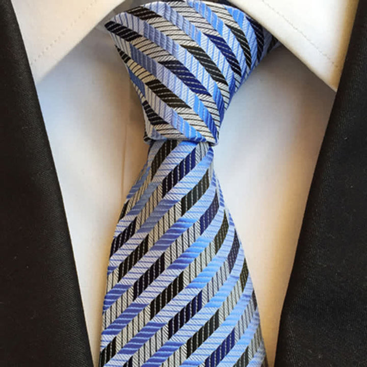 Men's Broken Fish Bone Striped Necktie - Blue & Gray - image 3