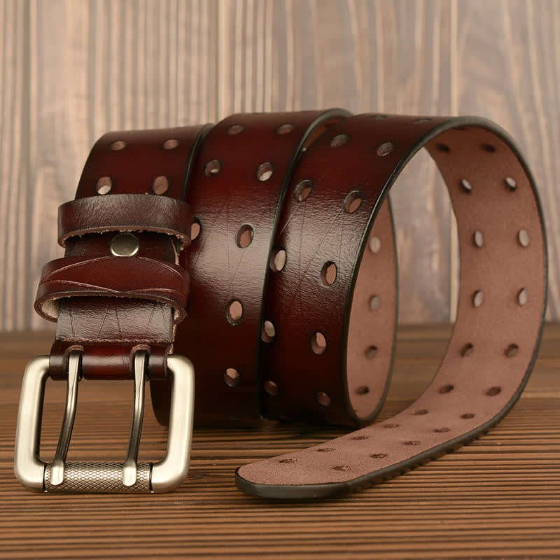 Men's Classic Double Row Hole Leather Belt - image 1