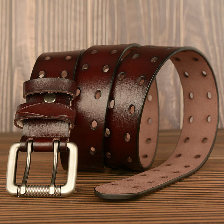 Men's Classic Double Row Hole Leather Belt - image 1
