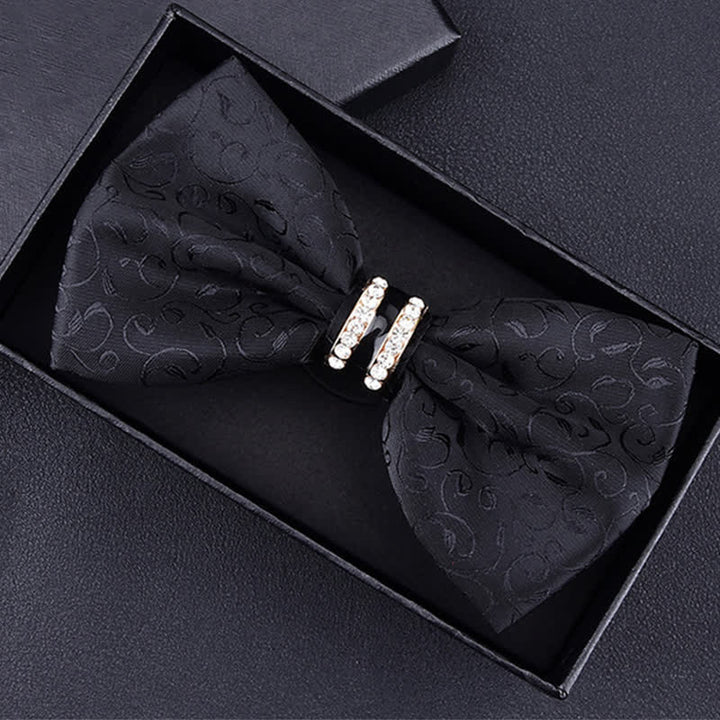 Men's Floral Paisley Striped Rhinestone Bow Tie - Black Vine - image 15