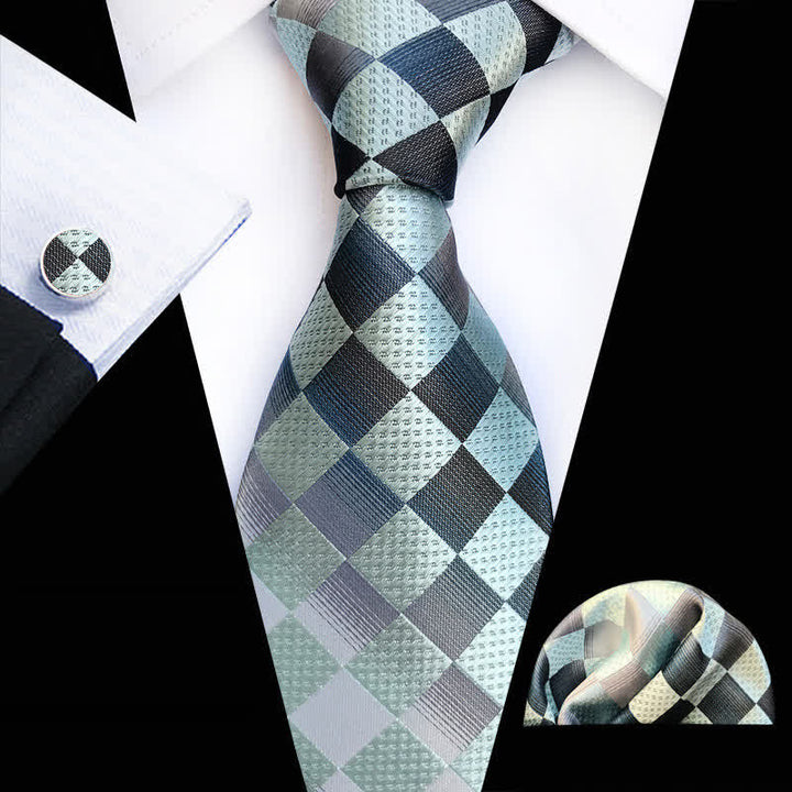 3Pcs Men's Contrast Color Checkerboard Necktie Set - Light Green - image 3