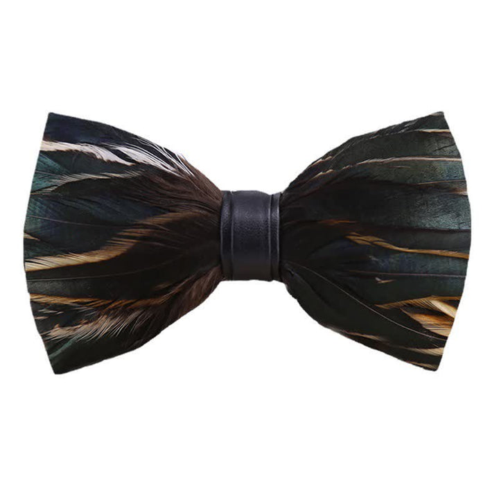 DarkSlateGray Feather Bow Tie with Lapel Pin - Adult - image 0