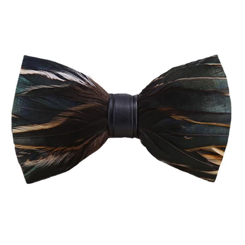 DarkSlateGray Feather Bow Tie with Lapel Pin - Adult - image 0