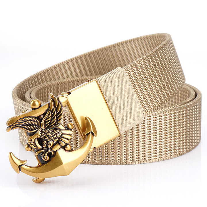 Men's Eagle Anchor Nylon Belt - Beige / Gold - 48" - image 14