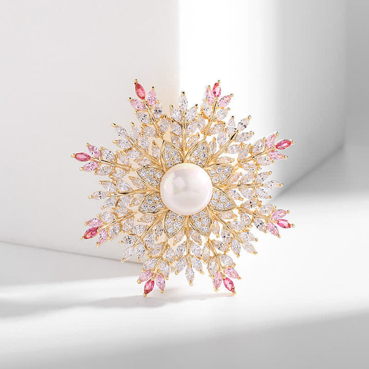 Women's Snowflake Pearl Flower Brooch - image 2