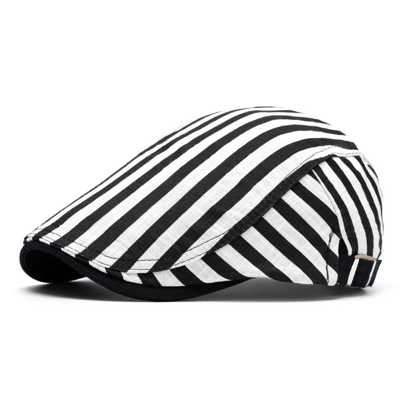 Spring And Summer Fashion Pure Cotton Striped&Checkered Beret Hat - Beige stripe - Adjustable (22"-24") - image 17