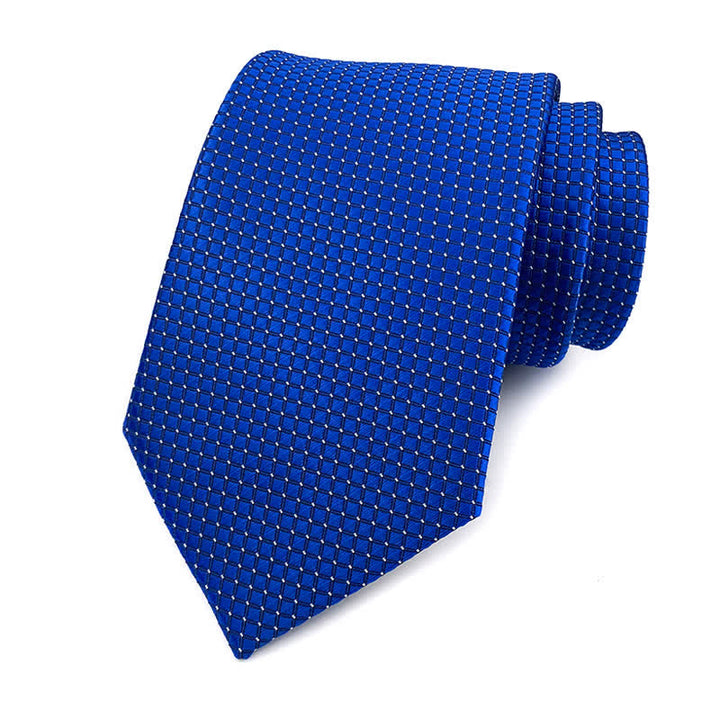 Men's Solid Color Subtle Checked Office Necktie - Royal - image 6