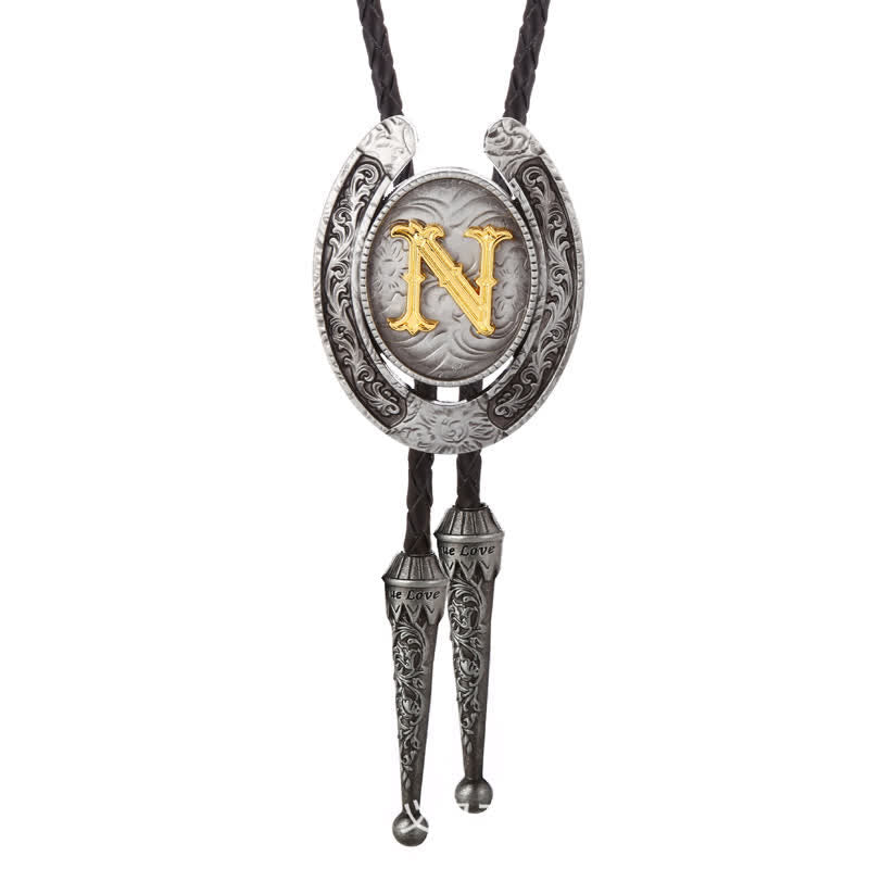 Modern Western Horseshoe Initial Letter A To Z Bolo Tie - Silver - N - image 44