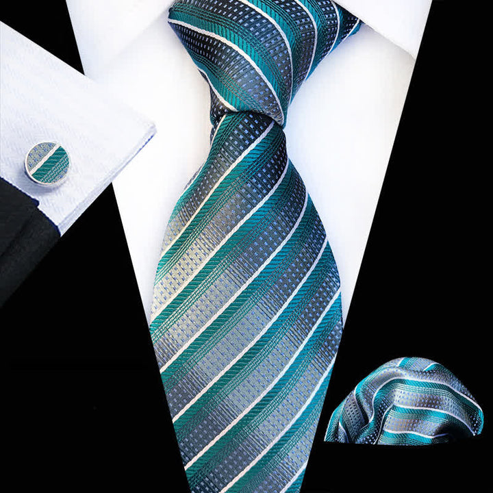 3Pcs Men's Modern Teal & Gray Striped Necktie Set - Teal & Gray - image 0