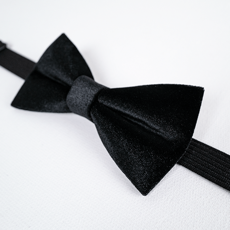 Men's Obsidian Black Solid Color Velvet Bow Tie - image 4