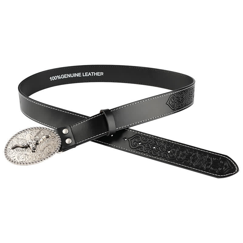 Men's Engarved Feather Bull Jeans Leather Belt - image 16