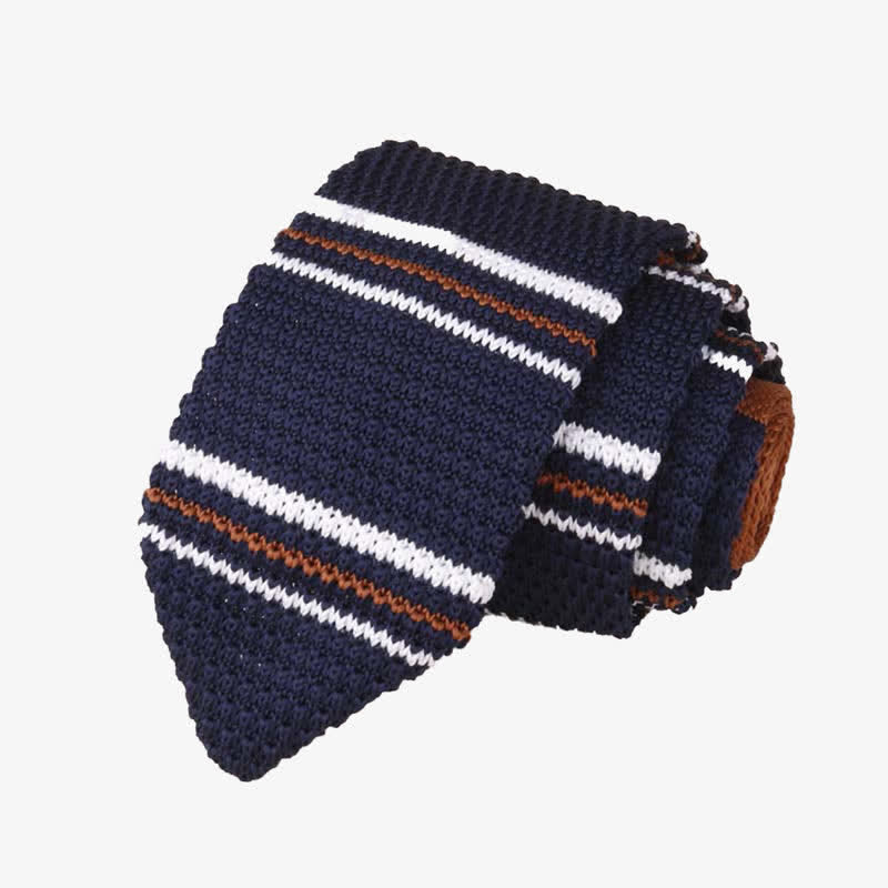 Men's Horizonal Striped Knitted Necktie - Navy & Coffee - image 0