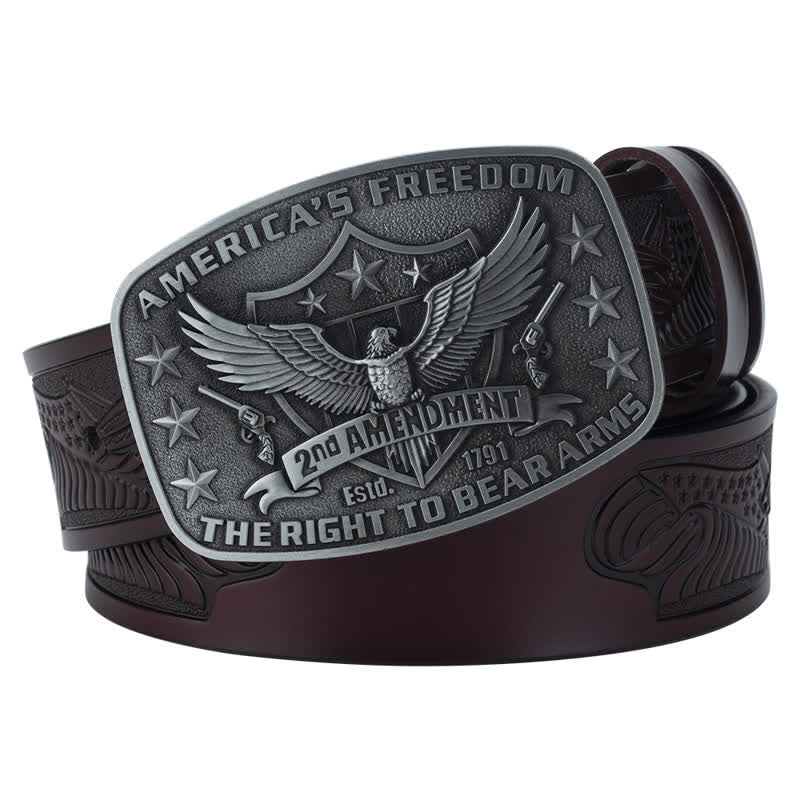 Men's Retro Eagle America's Freedom Leather Belt - Coffee / Gray - 46 - image 8
