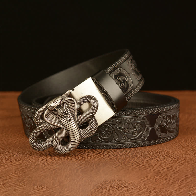 Men's Snake Medallion Buckle Leather Belt