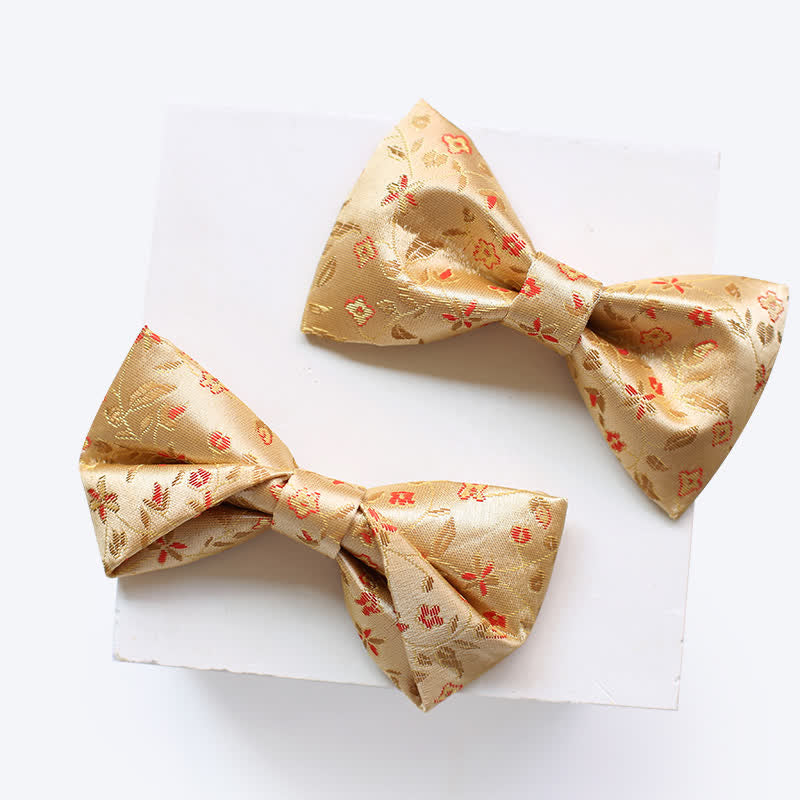 Men's lustrous Yellow & Red Flowers Bow Tie - image 0