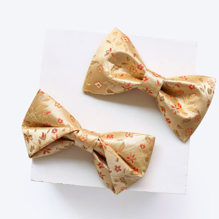 Men's lustrous Yellow & Red Flowers Bow Tie - image 0