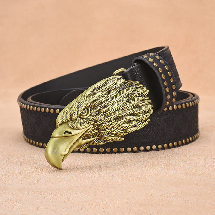 Men's Eagle Vulture Head Steer Rivet Leather Belt - image 6