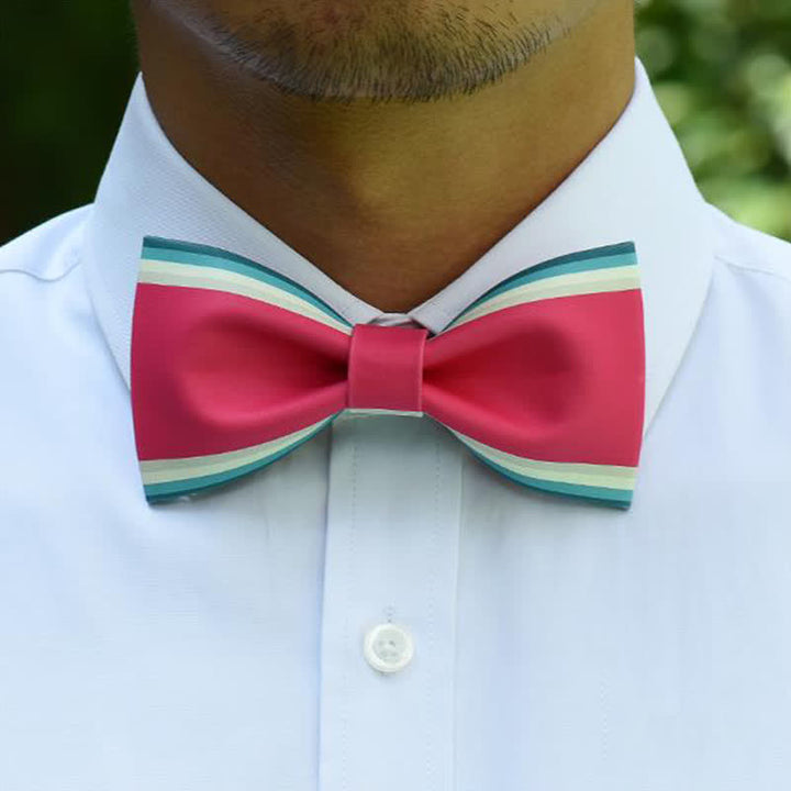Men's Pink & Green Stripe Bow Tie - image 1