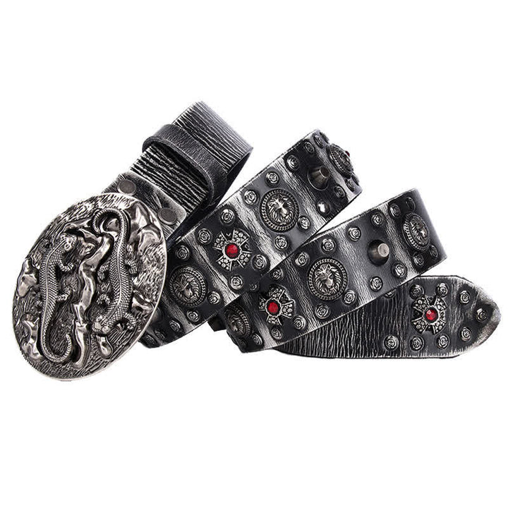 Men's Studded Ruby Lion Ornament Leather Belt - Gray - 44 - image 2