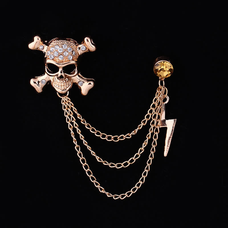 Men's Gothic Skull Lightning Chain Brooch - Gold - image 4
