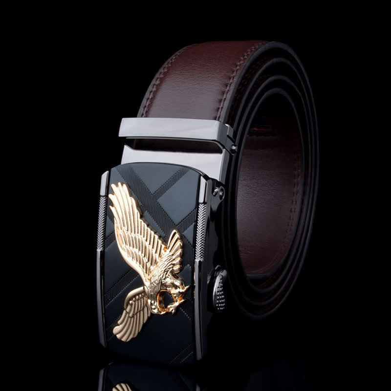 Men's Animal Eagle Automatic Buckle Leather Belt - Gold & Brown - 46 - image 12