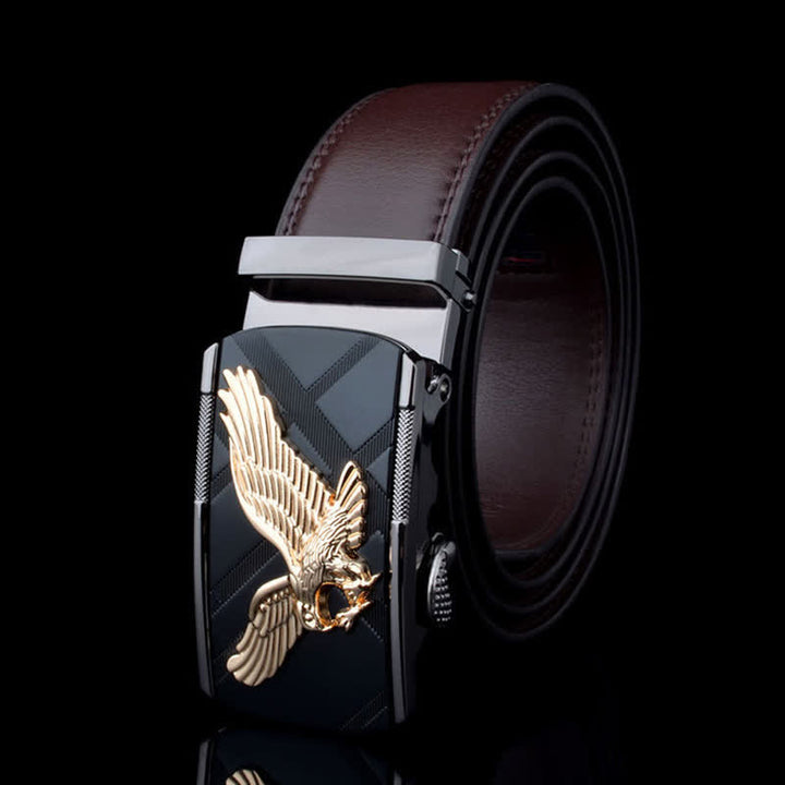 Men's Animal Eagle Automatic Buckle Leather Belt - Gold & Brown - 46 - image 12