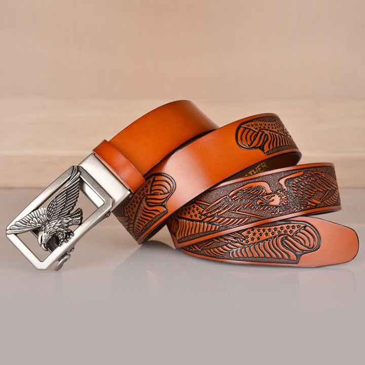 Men's Hollow Eagle Buckle Embossed Leather Belt - image 13