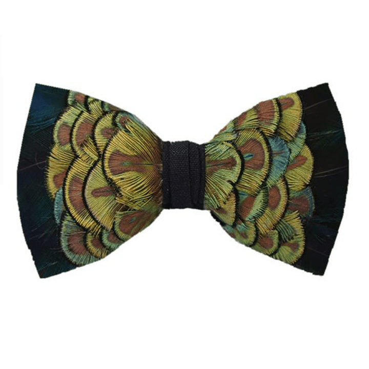 YellowGreen & Black Forest Goose Feather Bow Tie - YellowGreen & Black - image 0
