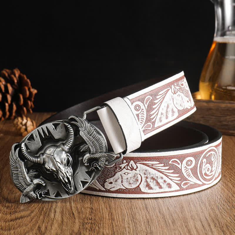 Men's Vintage Bull & Dual Eagles Leather Belt - Style #5 - 42 - image 12