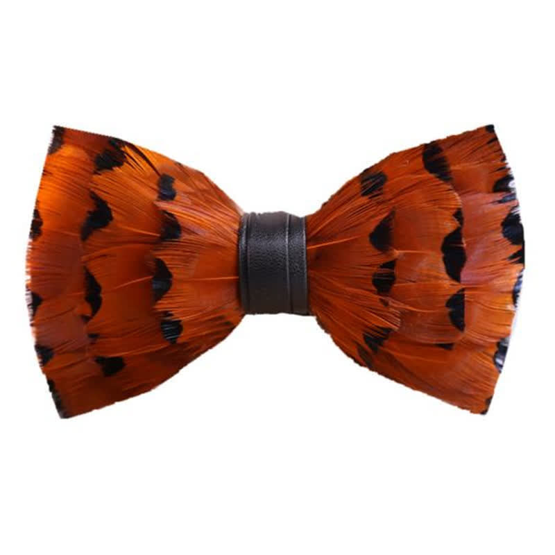 Vibrant Orange Finch Tail Feather Bow Tie with Lapel Pin - image 2
