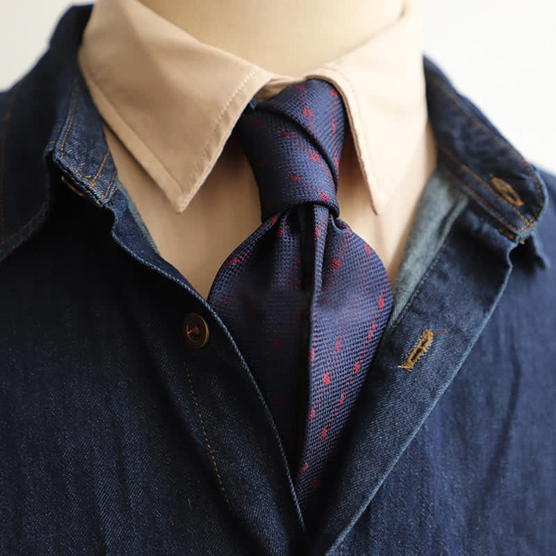 Men's Polka Dots Little Floral Necktie - Navy Floral - image 6