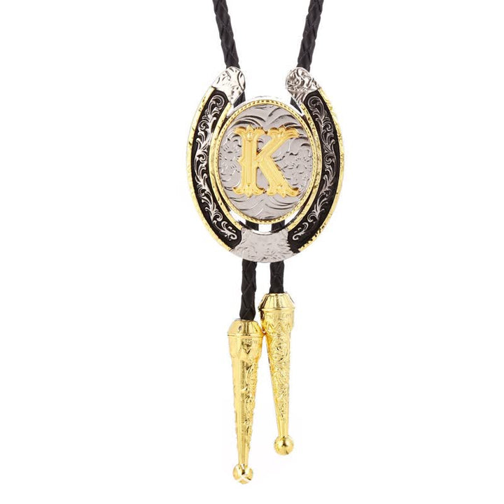 Modern Western Horseshoe Initial Letter A To Z Bolo Tie - Gold - K - image 15