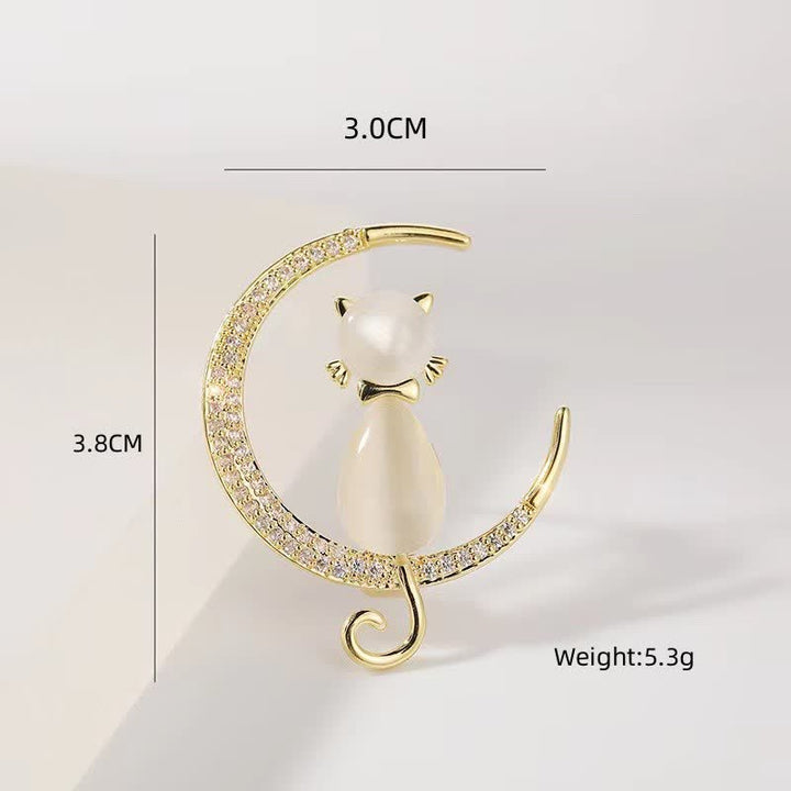 Women's Meniscus Moon Kitty Brooch - image 7
