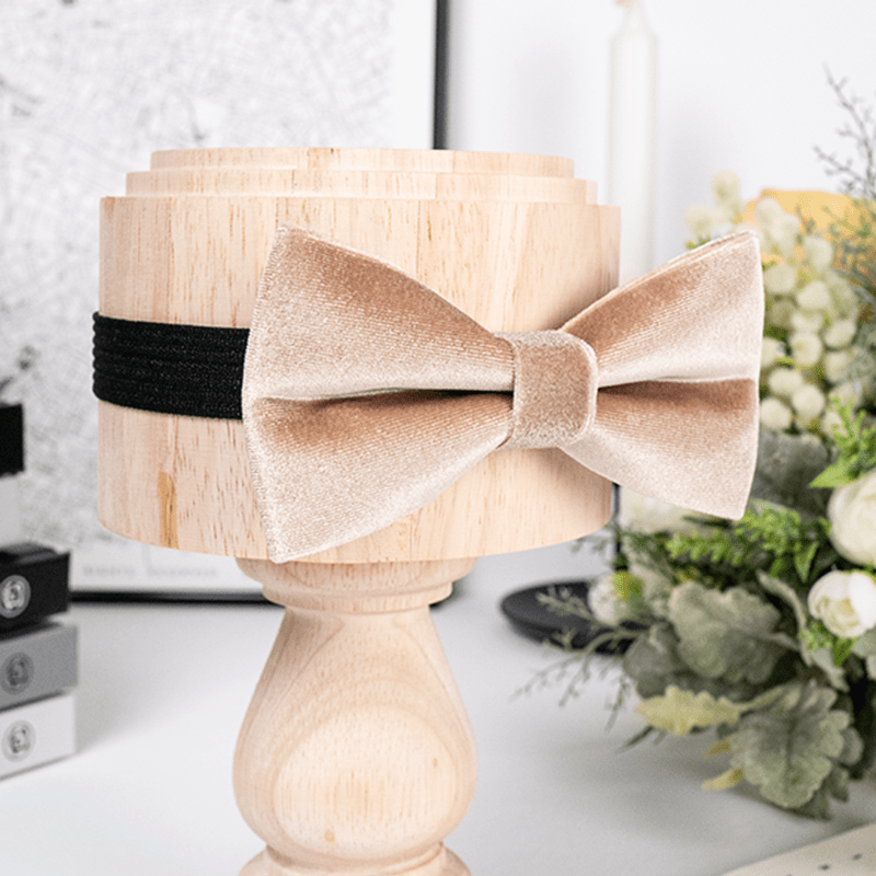Men's Champagne Solid Color Velvet Bow Tie - image 3