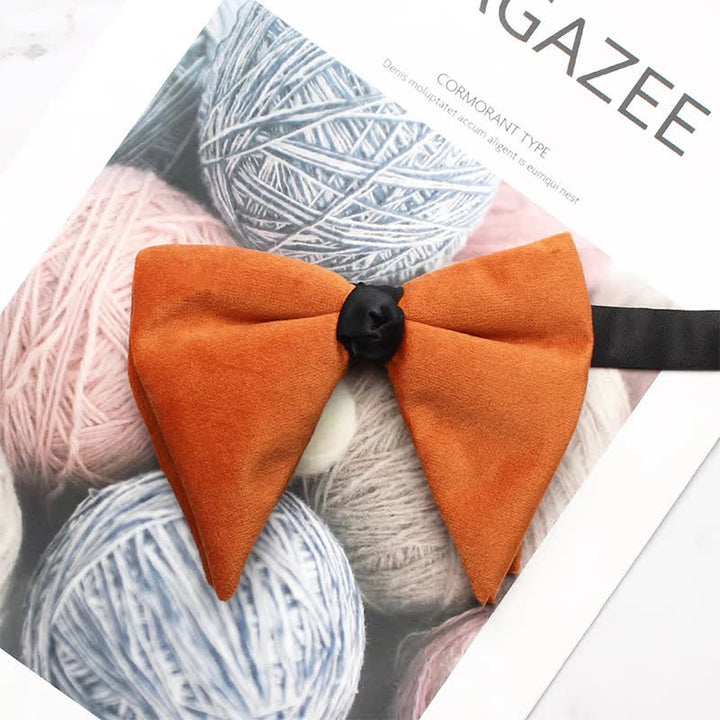 Men's Solid Color Velvet Oversized Pointed Bow Tie - Orange - image 10