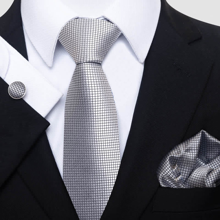3Pcs Silver Men's Modernity Solid Color Necktie Set - Silver - image 0
