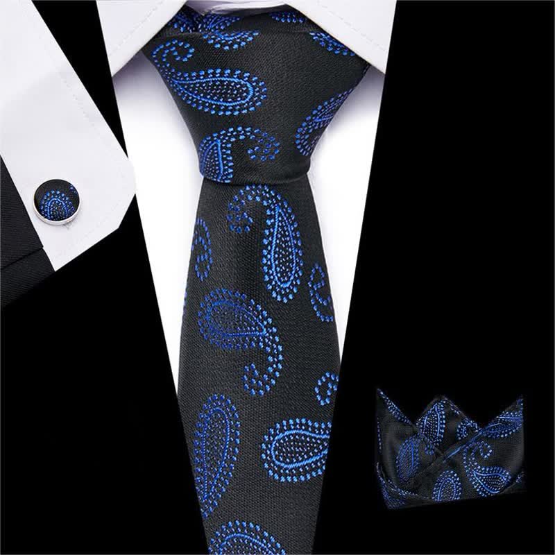 3Pcs Men's Classic Paisley Necktie Set - Blue - image 1