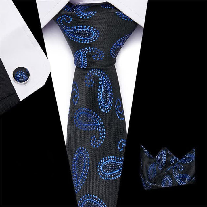 3Pcs Men's Classic Paisley Necktie Set - Blue - image 1
