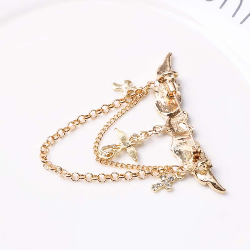 Men's Angel Wings Heart Cross Tassel Brooch - image 3