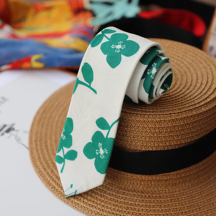 Men's Elegant Floral Skinny Necktie - White - image 7