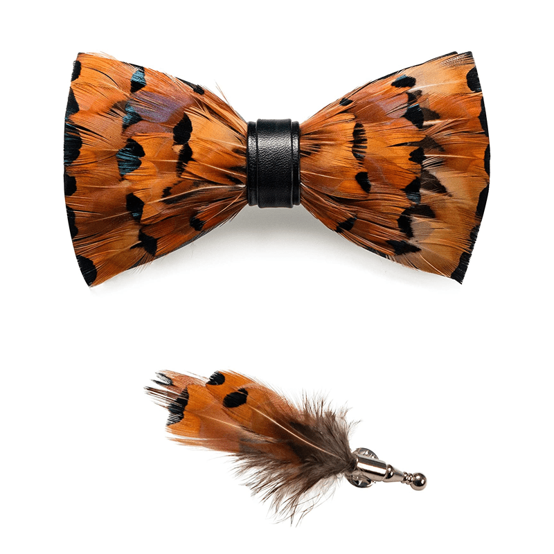 Tawny & Black Trim Feather Bow Tie with Lapel Pin - image 3