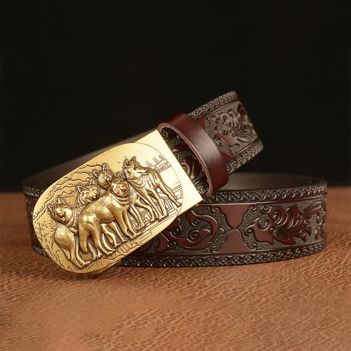 Men's Retro Pack Of Wolves Leather Belt - image 1