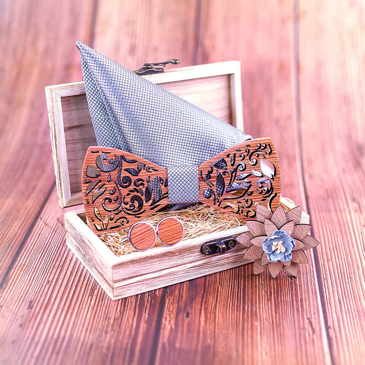 4Pcs Men's Plant Hollow Wooden Bow Tie Set - image 3