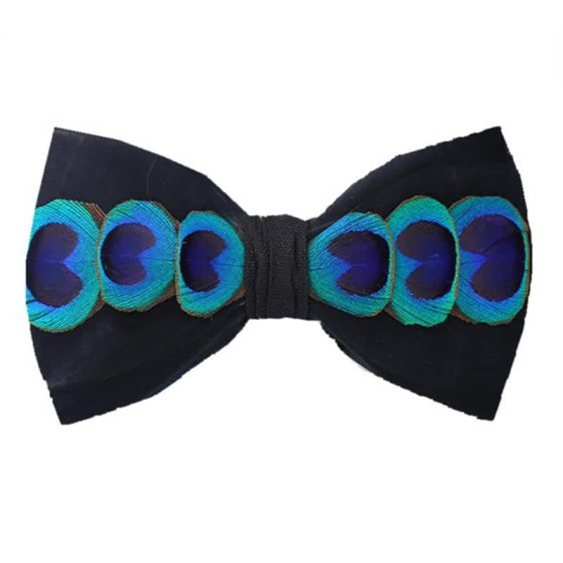 Blue & White Dye Eye Peacock Feather Bow Tie - Blue & Black - image 0