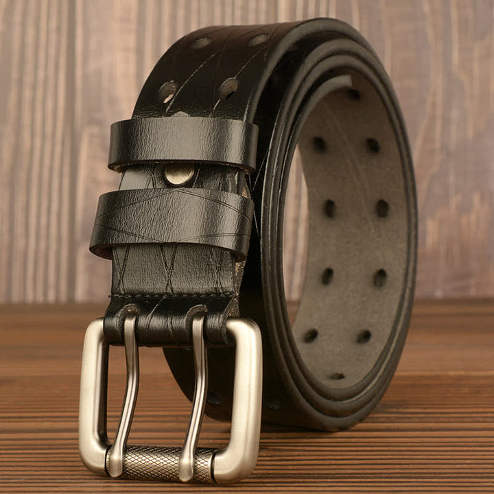 Men's Classic Double Row Hole Leather Belt - Black - 46 - image 2