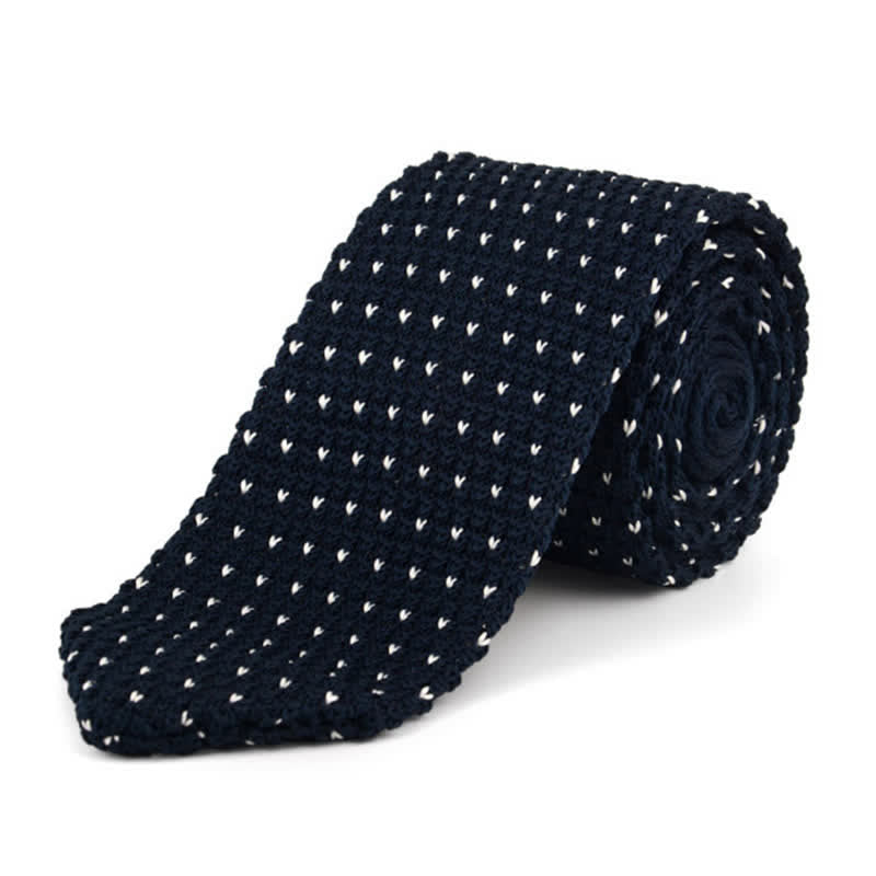 Men's Flecked V Polka Dot Knitted Necktie - Navy - image 0